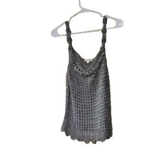 Cozy Casual-  Y2K Gray Crochet sleeveless Swim Cover Up-S Boho beach‎